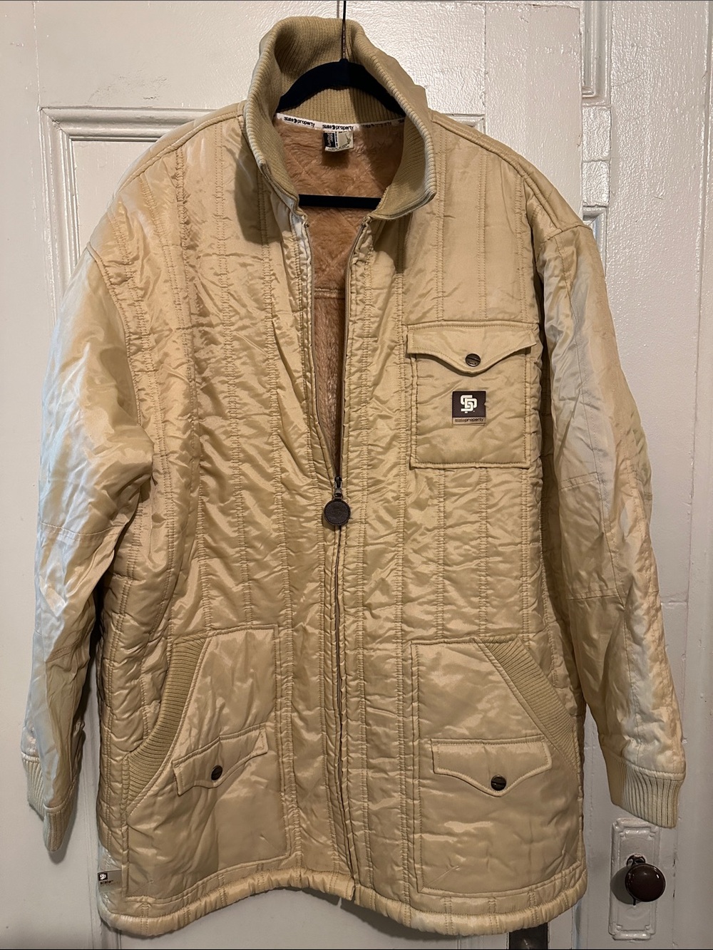 Vintage State Property Quilted Beige Men's Jacket. Size 3XL. Length 39” x W 27”.